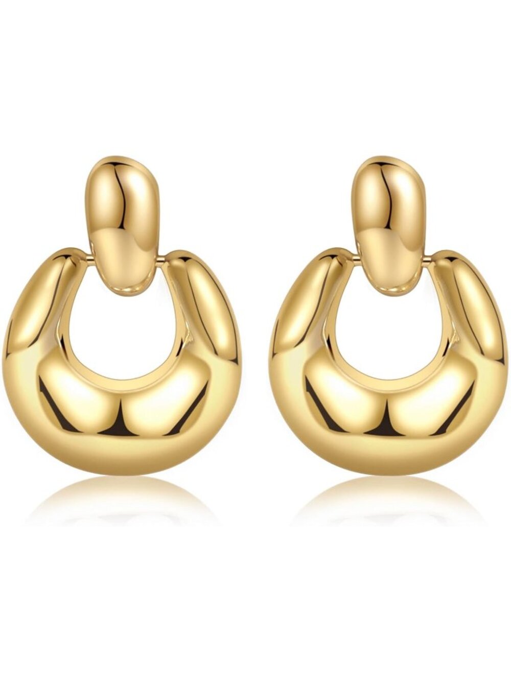 Women's 14K Gold Plated Chunky Geometric Hoop Stud Dangle Drop Earrings
